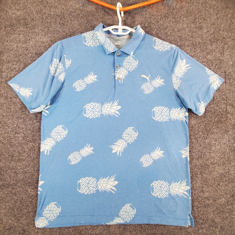Puma Polo Mens L 2020 Tournament Edition Blue Pineapple Short Sleeve Golf Shirt